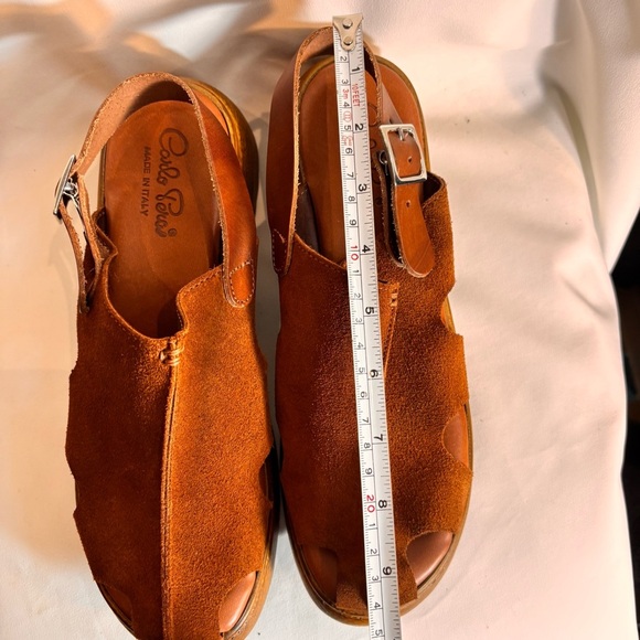 CARLO PERA Sz 9 Brown Suede Platform Sandals 70s Vibes Buckle Closure - Picture 6 of 14